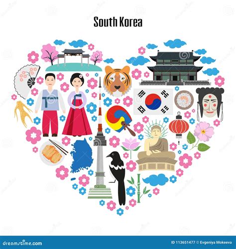 Colorful Poster with Symbols of South Korea. Stock Vector - Illustration of people, flat: 113651477