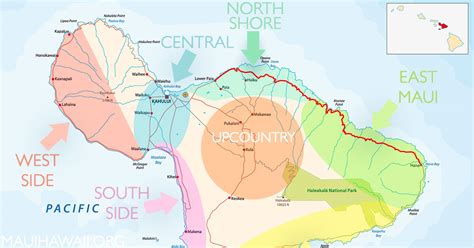 Maui Map - Map of Maui sharing south, west, east, central and north shore