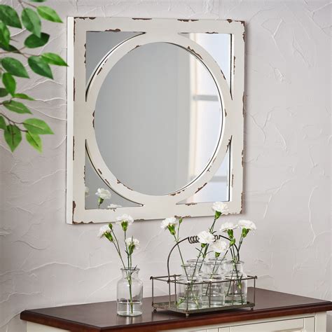 Noble House Lennox Square Wooden Rustic Farmhouse Mirror, Distressed White - Walmart.com