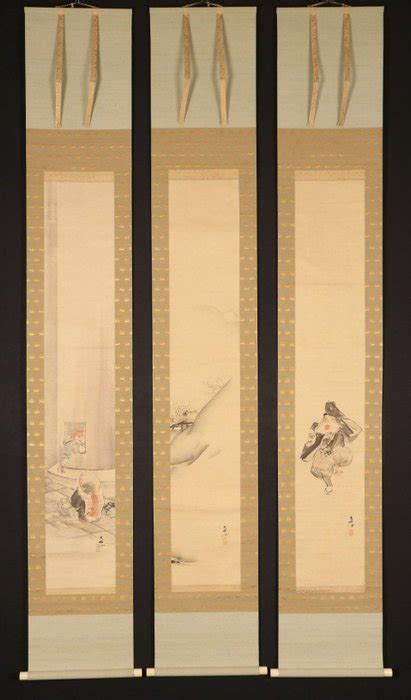 Hanging scroll paintings (11) - Paper - Fukada Chokujo - Catawiki