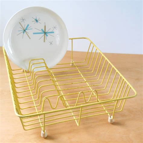 Vintage Dish Drainer Yellow Plastic Coated by lisabretrostyle2