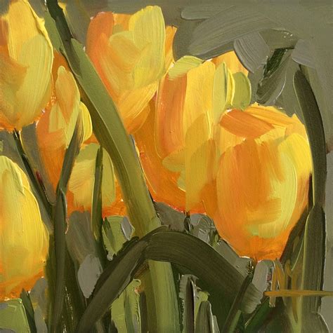 Yellow Tulips no. 14 original floral oil painting by Angela Moulton 6 x 6 inch on panel Tulip ...