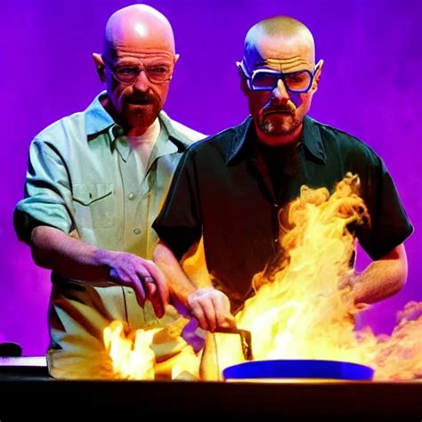 Walter White and Jesse Pinkman cooking meth on a stage | Stable Diffusion | OpenArt