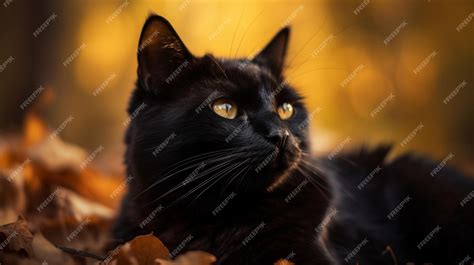 Premium AI Image | Black cat in a pile of leaves