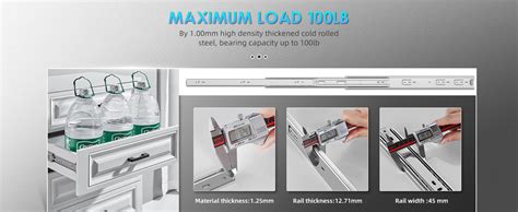 AOLISHENG 1 Pair Full Extension Drawer Slides Rails 8 10 12 14 16 18 20 ...