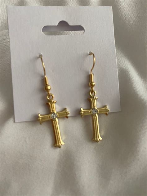 14Karat Gold Plated Cross Earrings | Etsy