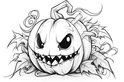 Premium Photo | A drawing of a pumpkin with a scary face and a big grin ...