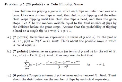 Solved A Coin Flipping Game Two children are playing a game | Chegg.com