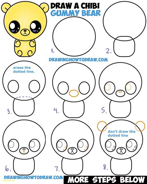 24 Easy Animated Drawings Realistic How to Draw A Cute Chibi Kawaii Cartoon Gummy Bear Easy Step ...