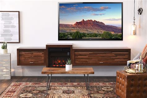 Floating TV Stand With Fireplace - ECO GEO Mocha | Floating tv stand ...