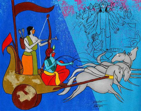 Buy Krishna and Arjuna Painting with Acrylic on Canvas by Chetan ...