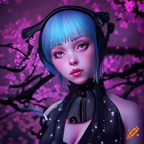 Realistic artwork of a cyberpunk girl with colorful hair and tattoos