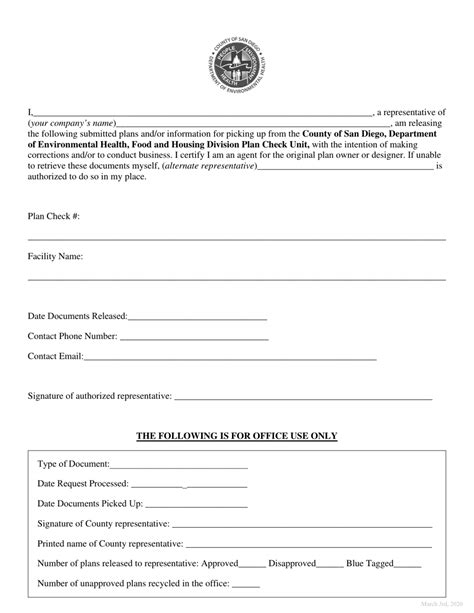 County of San Diego, California Release Form for Plans - Fill Out, Sign Online and Download PDF ...