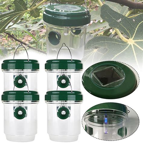 Elbourn 4 Pack Wasp Traps Outdoor Hanging, Solar-Powered Wasp Trap ...