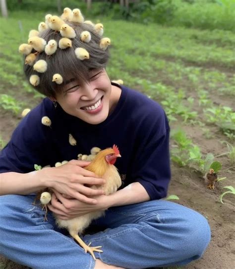 a person sitting on the ground holding a chicken