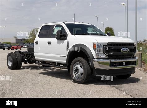 Fishers - Circa May 2022: Ford F-550 Super Duty Chassis Cab display at a dealership. The Ford ...