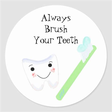 Toothbrush and Tooth Cute Dental Reminder Classic Round Sticker | Zazzle