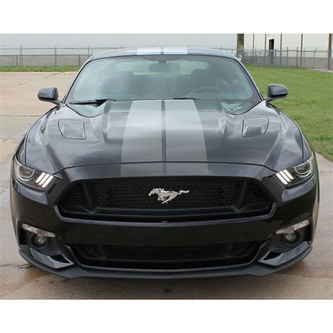 2015-2017 Ford Mustang DIGITAL FADED RALLY STRIPES Silver Hood Striping ...