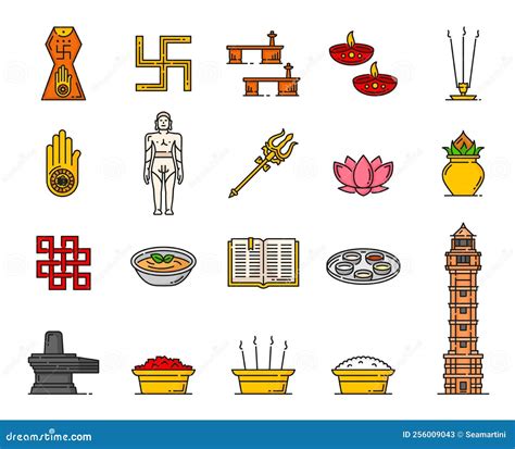 Jainism Religion Icons of Indian Religious Symbols Stock Vector - Illustration of mahavira ...