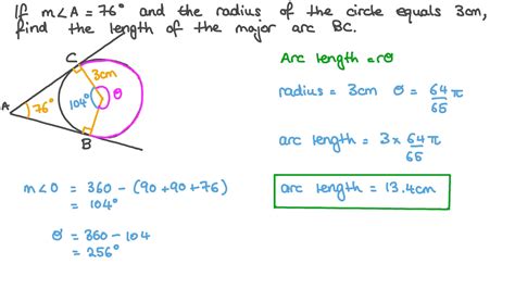 Question Video: Finding the Length of the Major Arc in a Circle given Its Radius and the ...