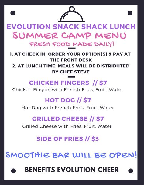 2018 Summer Lunch Menu - Evolution Training Center