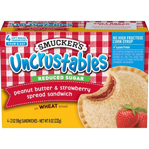 Smucker's Uncrustables Reduced Sugar Wheat Peanut Butter & Strawberry 4 Pack 8 Ct - SmartLabel™ Food