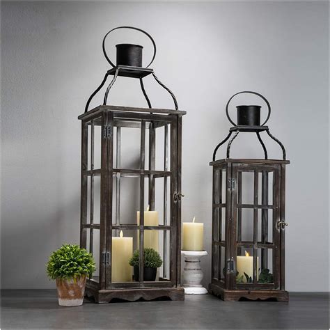 Glitzhome Farmhouse Wood Metal Lanterns Decorative Hanging Candle Lanterns Set of 2: Amazon.co ...