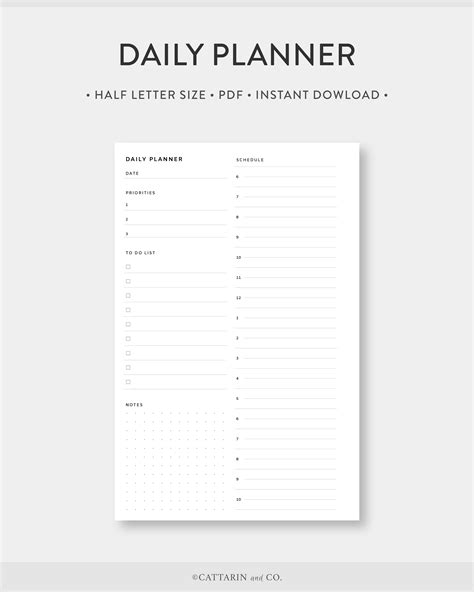 Half Letter, Minimalist Daily Planner Printable | Day on One Page ...