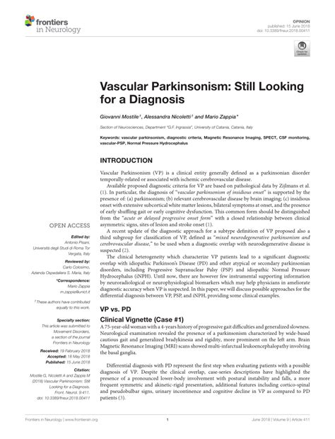 (PDF) Vascular Parkinsonism: Still Looking for a Diagnosis