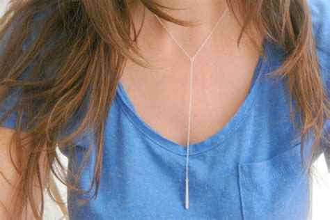 Silver Y Necklace Simple Layering Necklace Minimalist Long | Etsy