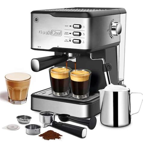 Elexnux 2-Cup Black 20 Bar Professional Compact Espresso Machine with Milk Frother Steam Wand ...