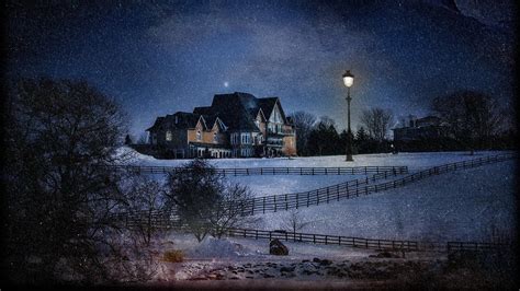 Painting of house during winter, house, lights, nature, trees HD wallpaper | Wallpaper Flare