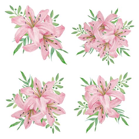 Watercolor Lily Flower Vector Art PNG, Watercolor Pink Lily Flower Bouquet Illustration, Floral ...