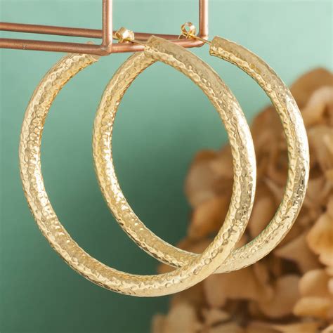 Thick Hammered Hoop Earrings In Gold Plate And Silver By Loel