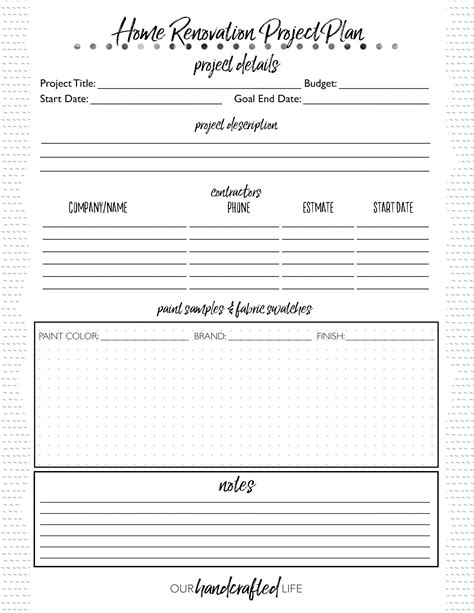 Home Renovation Planner - Free Printable DIY Home Reno Project Planner ...