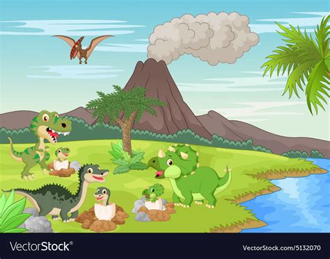 Cartoon dinosaur nesting ground Royalty Free Vector Image