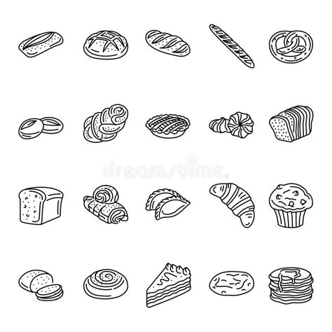 Bakery Black Line Icons Set. Rye, Whole Grain and Wheat Bread Stock ...