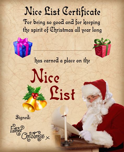 Santa Claus Nice Certificate Printable