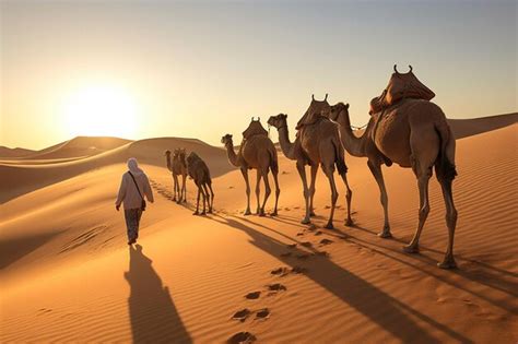 Premium AI Image | camel caravan going through the desert