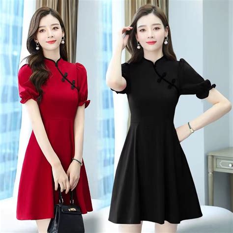 2023 Chinese New Year Dress Modern Style Cheongsam 中国风连衣裙 Vintage Slim ...