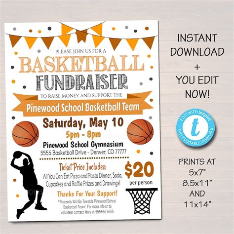 EDITABLE Basketball Fundraiser Flyer Printable PTA PTO Flyer - Etsy