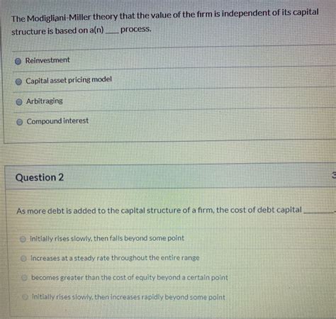 Solved The Modigliani-Miller theory that the value of the | Chegg.com