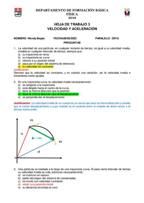 Hoja de trabajo 03 - Velocidad y aceleración - FÍSICA 2021B HOJA DE TRABAJO 3 VELOCIDAD Y - Studocu