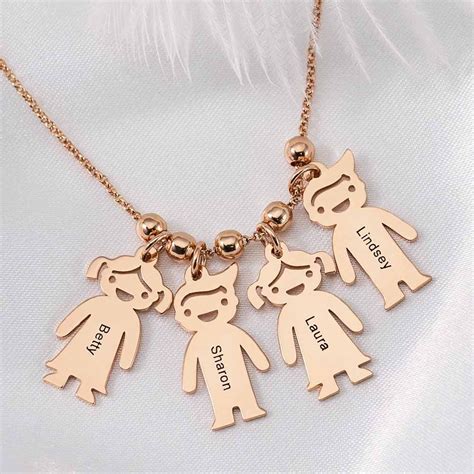 Personalized Engraved Name Necklaces With 1-10 Children Kids Charms - RoseFeels