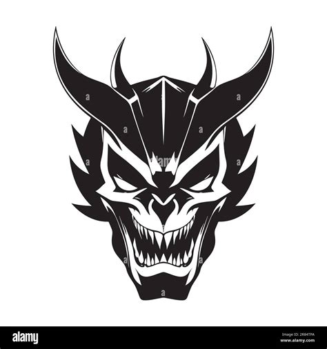 Devil head black and white vector icon. Template for logo, emblem or ...