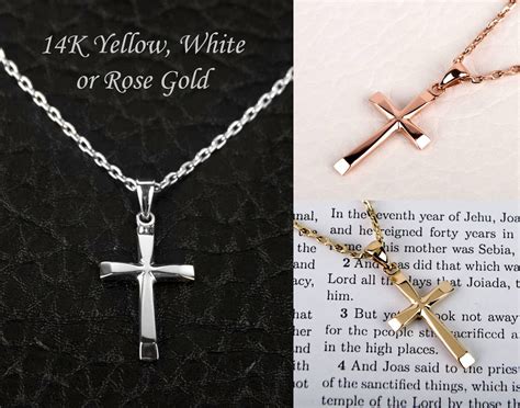 Baptism Cross Necklace 14K Gold Cross Necklace Mens Cross | Etsy