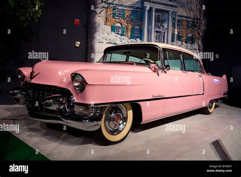 Pink 1955 Cadillac Fleetwood, owned by Elvis Presley on display in the Automobile Museum at ...