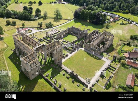 aerial view of Rievaulx Abbey. Rievaulx Village. Yorkshire Stock Photo - Alamy