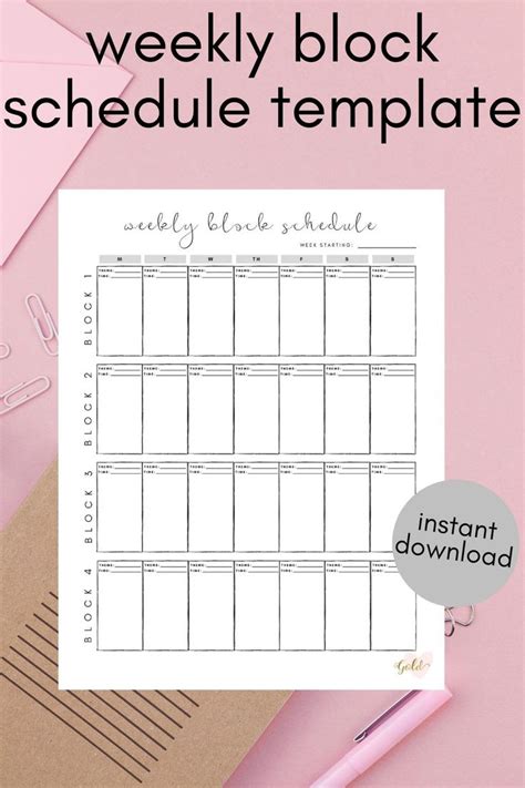 Weekly Block Schedule Template Printable Planner US Letter | Etsy ...