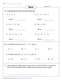 Mean Worksheets: Finding Average